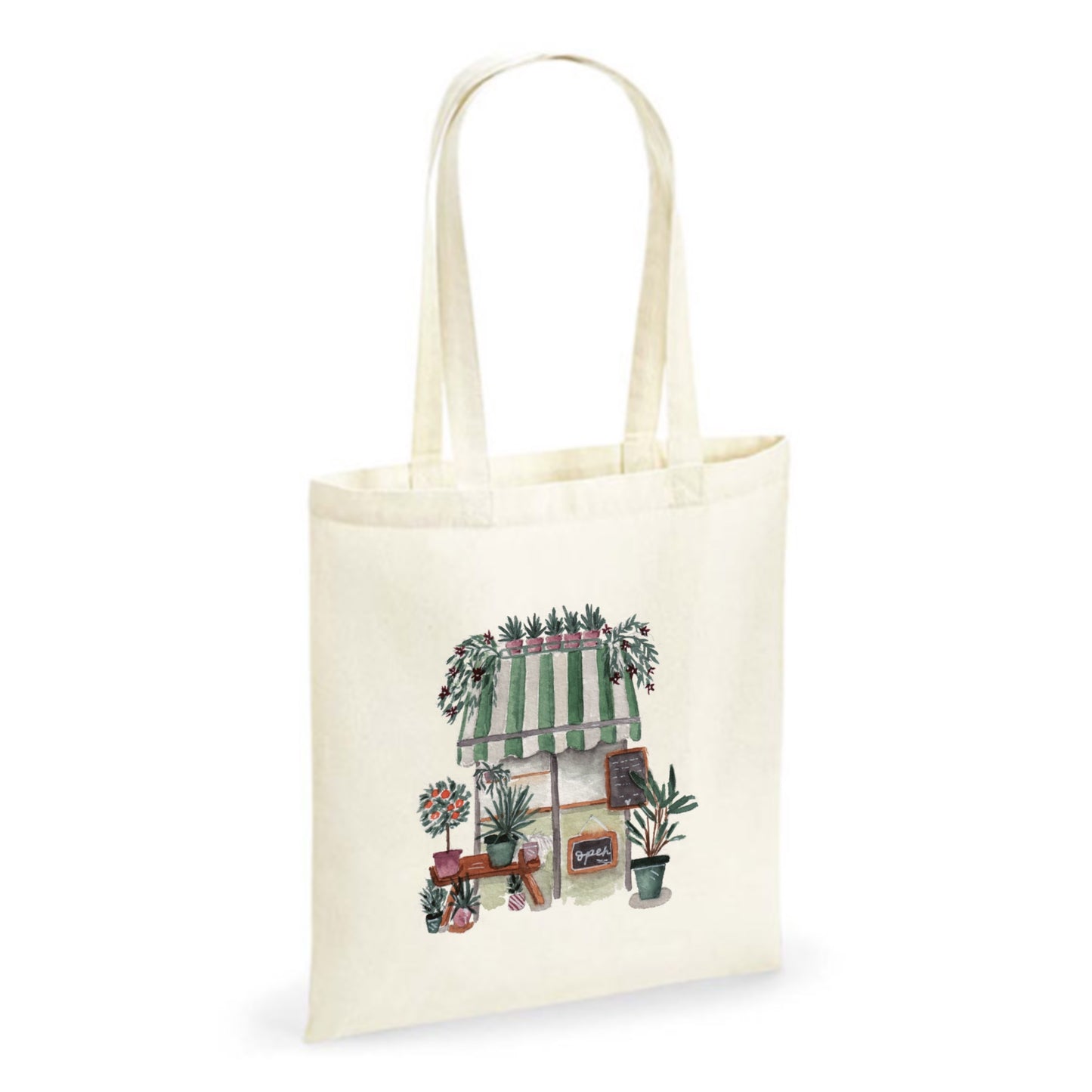 Jutebeutel »Pflanzenladen'' - Nachhaltige Stofftasche mit floralem Design