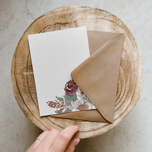 Klappkarte mit aquarellierten Rosen im Loose Watercolor Stil unten rechts in der Ecke.