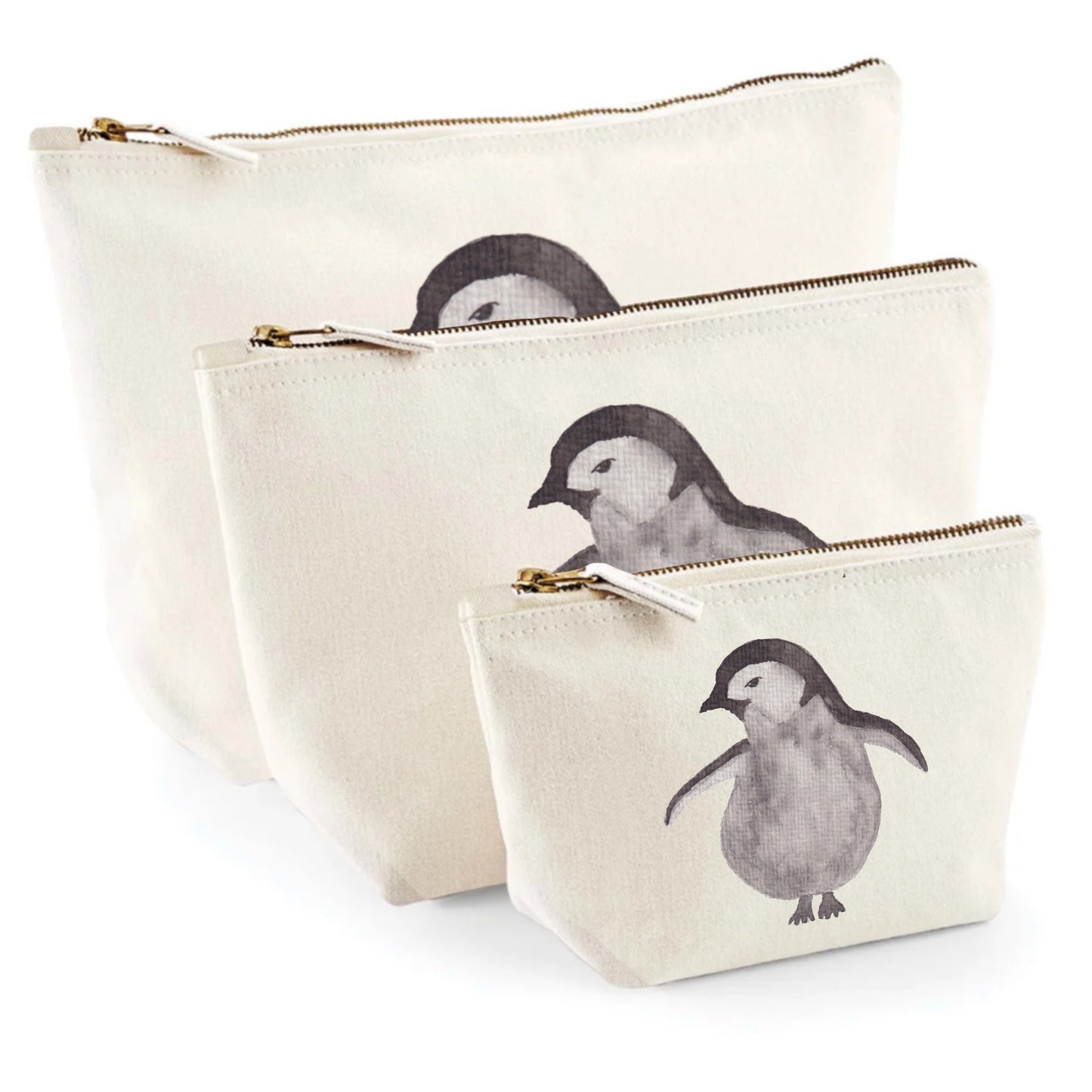Nachhaltiges Baumwoll-Täschchen – Pinguin | Kosmetiktasche & Organizer