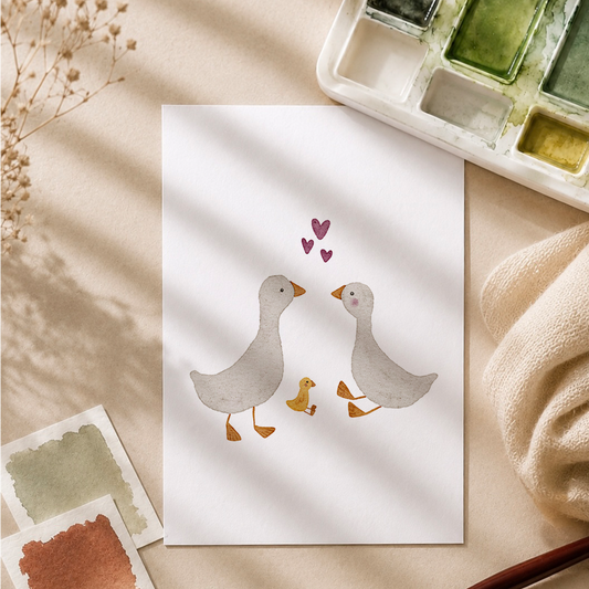 Postkarte »Gänsefamilie«