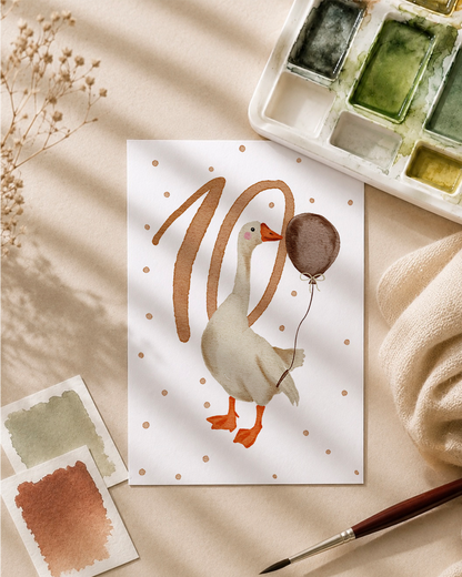 Postkarte »Gans Geburtstag« Zahl