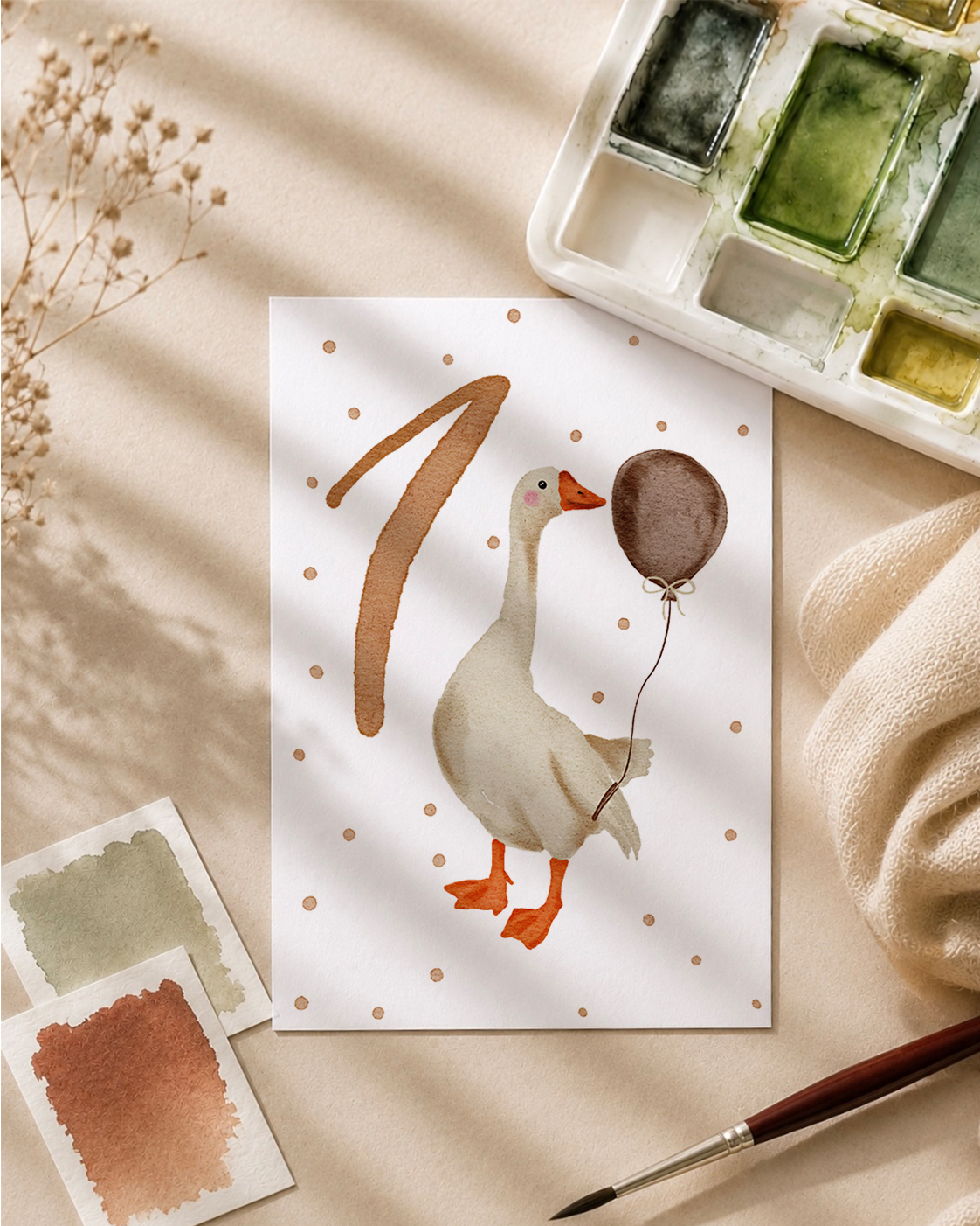 Postkarte »Gans Geburtstag« Zahl
