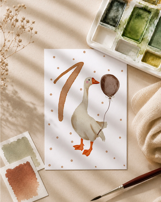 Postkarte »Gans Geburtstag« Zahl