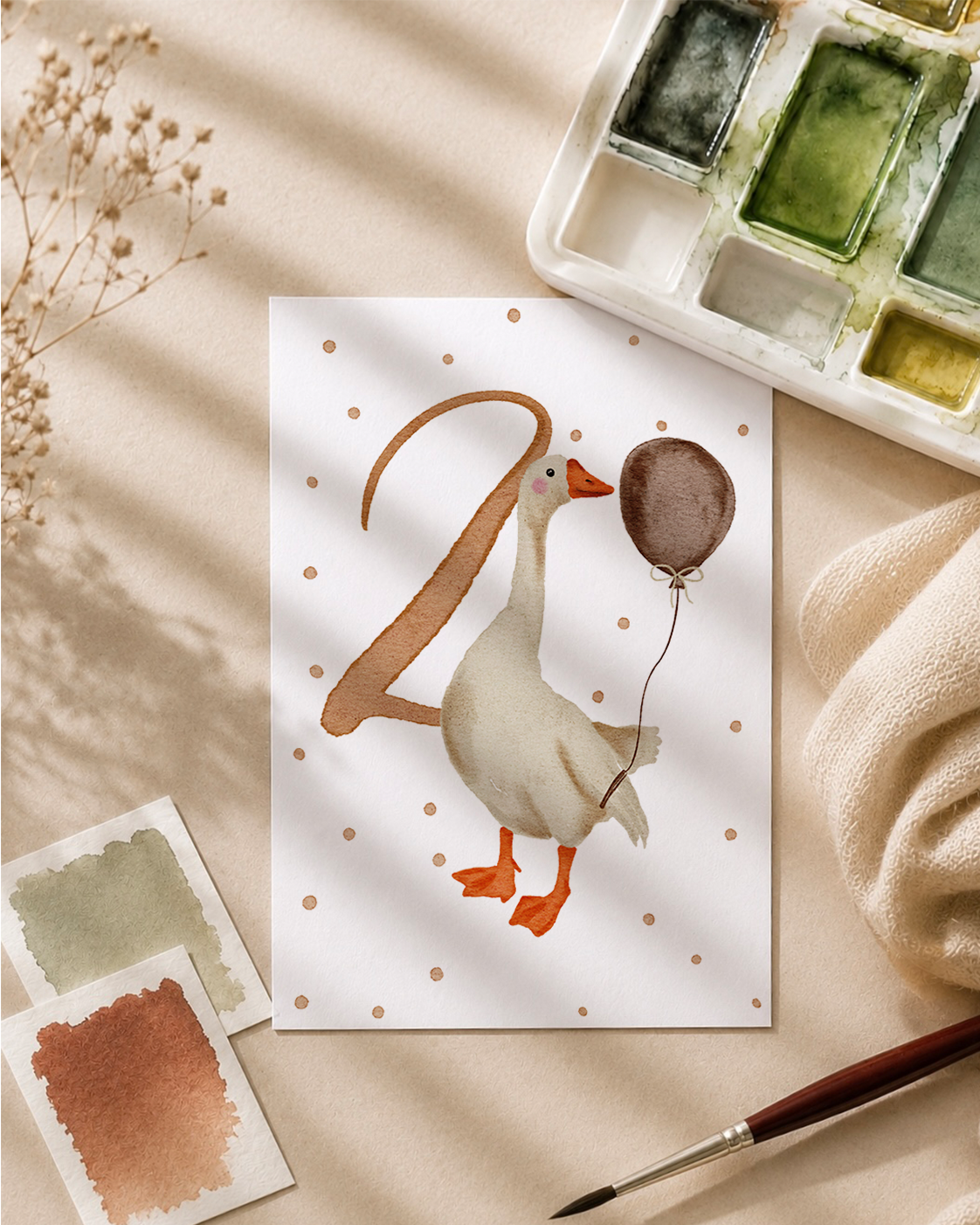 Postkarte »Gans Geburtstag« Zahl