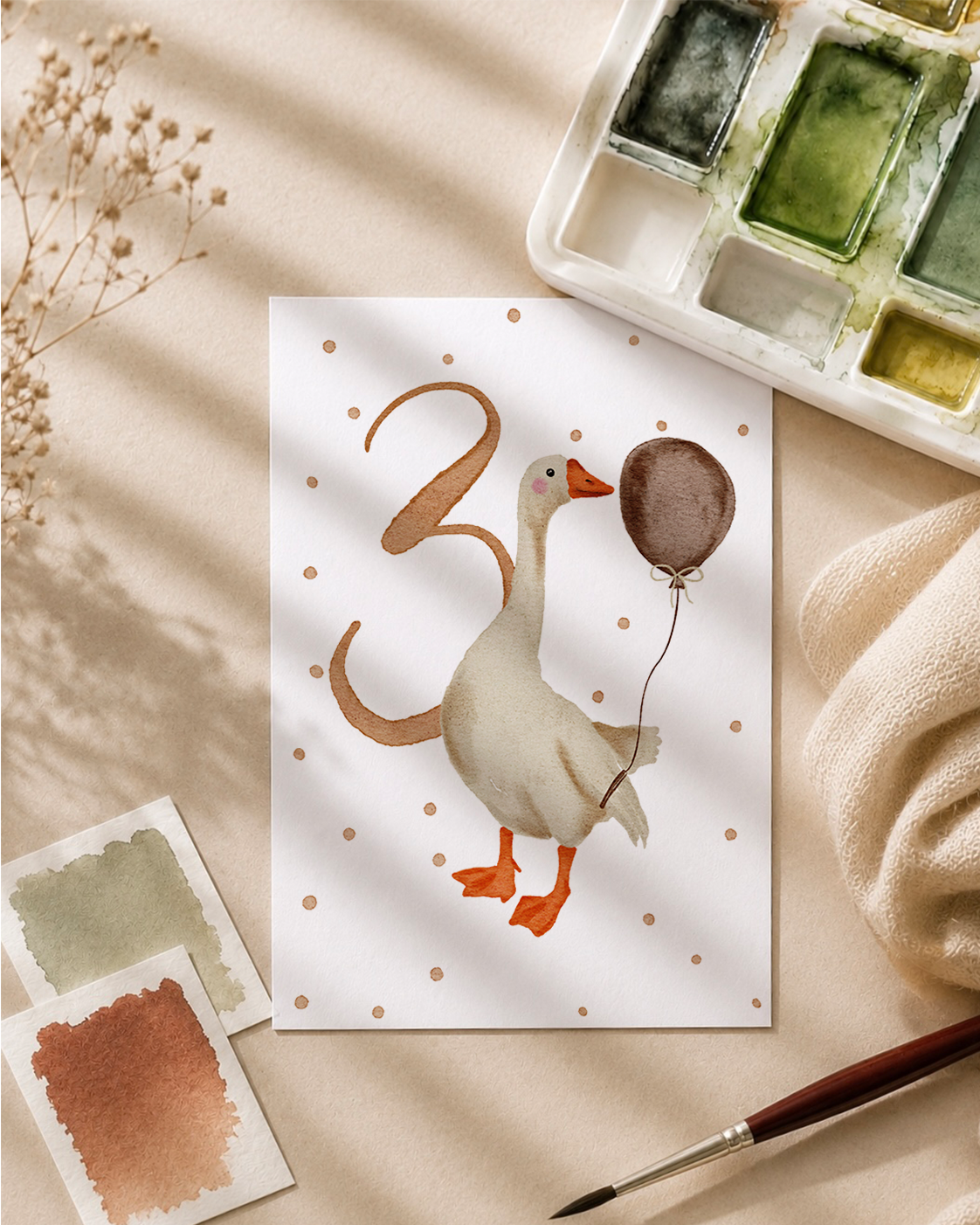 Postkarte »Gans Geburtstag« Zahl