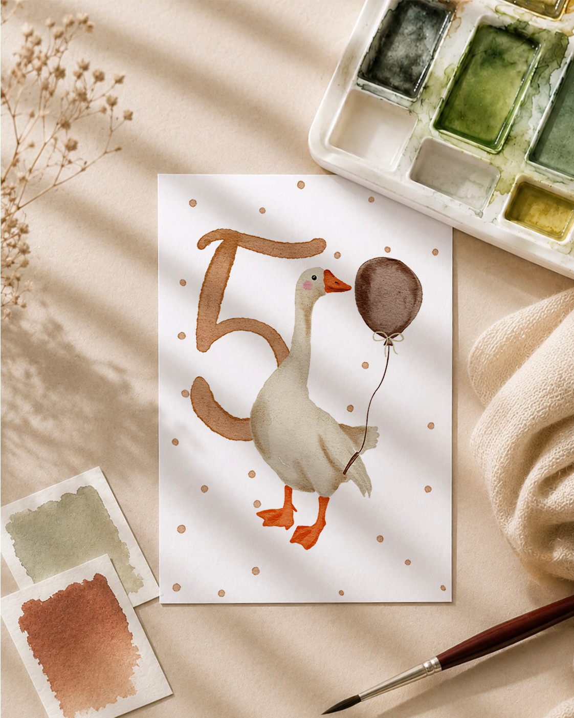 Postkarte »Gans Geburtstag« Zahl