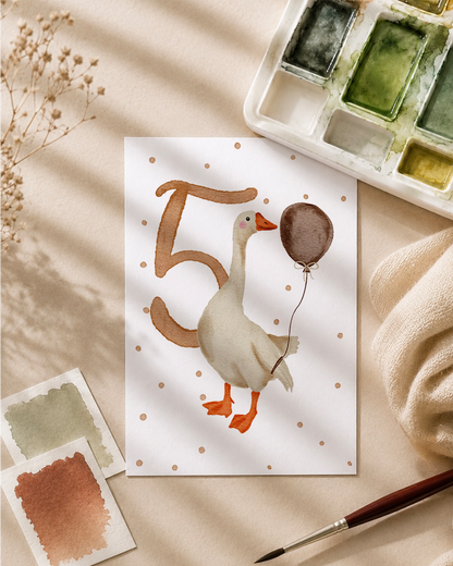 Postkarte »Gans Geburtstag« Zahl