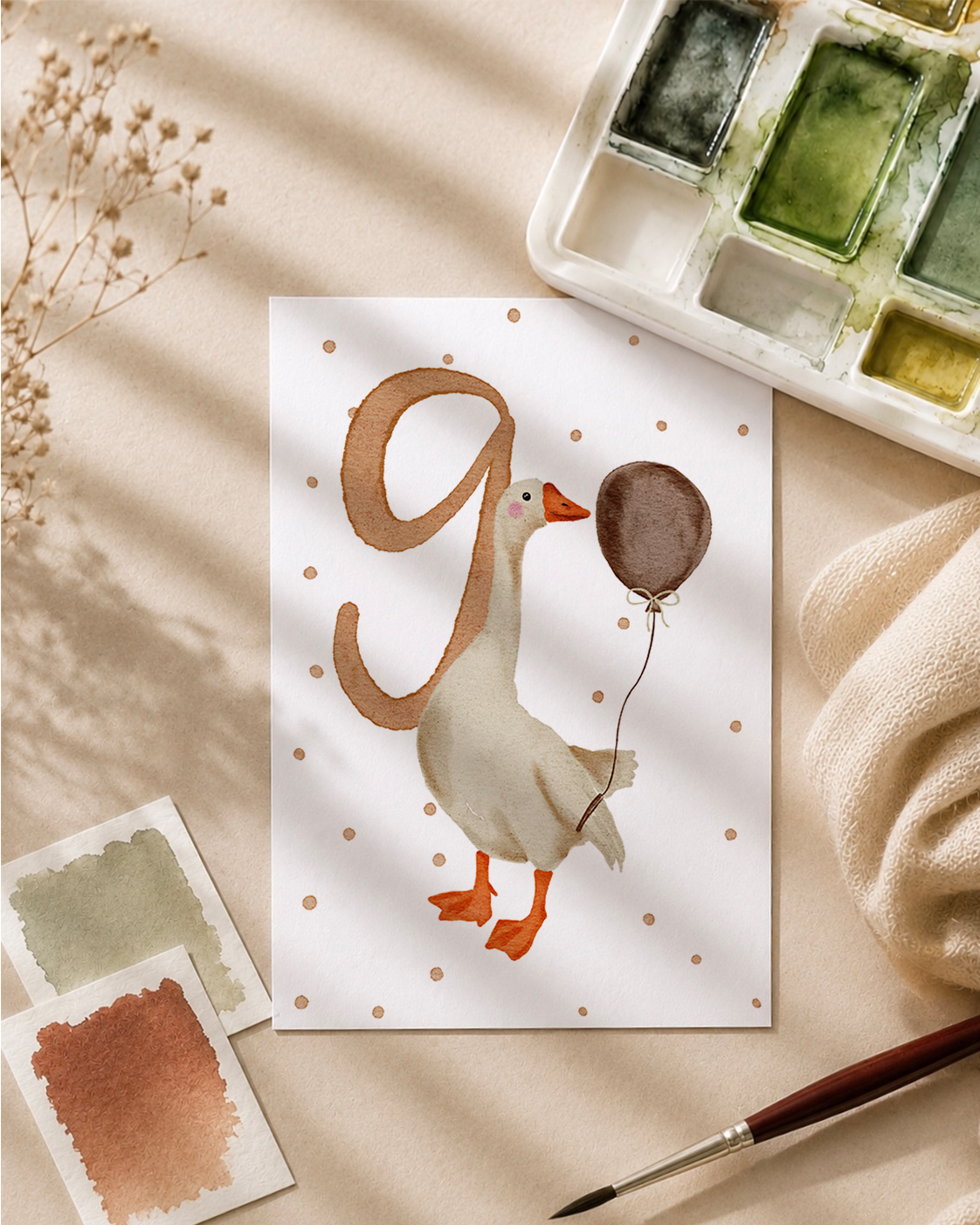 Postkarte »Gans Geburtstag« Zahl