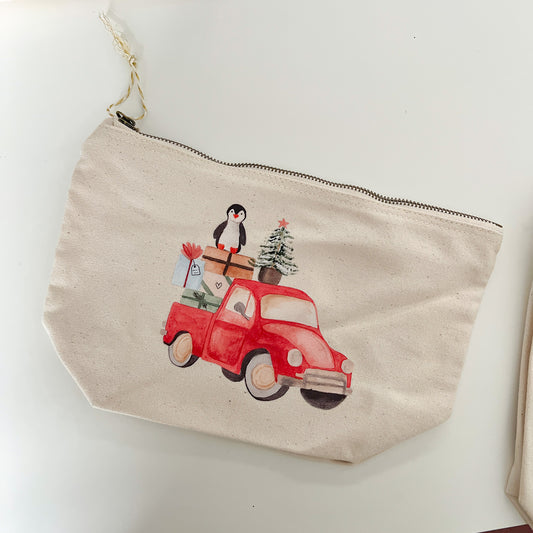 Nachhaltiges Baumwoll-Täschchen –Auto mit Pinguin | Kosmetiktasche & Organizer (Kopie) (Kopie) (Kopie)