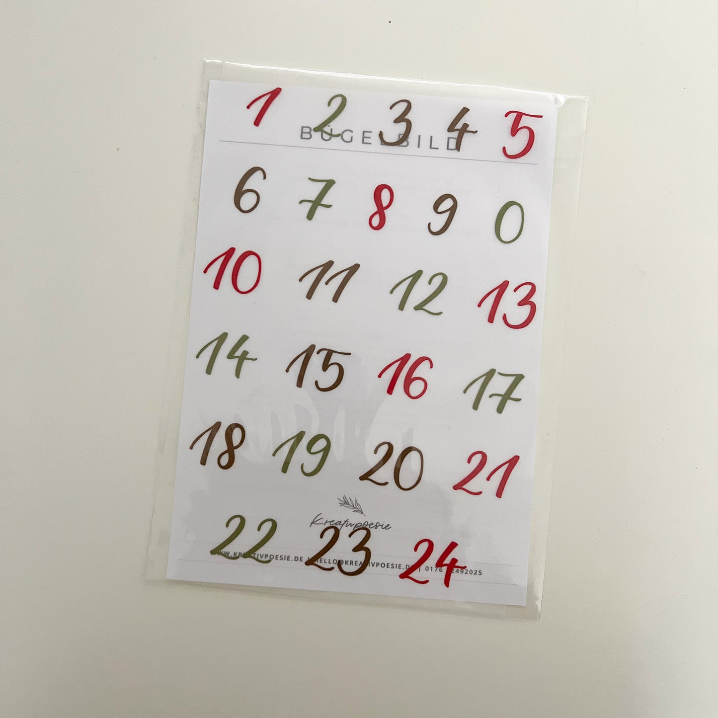 Bügelbild DIN 5 »Adventskalender Zahlen « | Motiv zum Aufbügeln