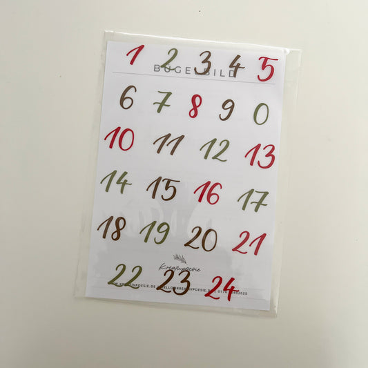 Bügelbild DIN 5 »Adventskalender Zahlen « | Motiv zum Aufbügeln