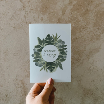 Postkarte DIN A6 Aquarell Kranz Grün mit Text Immer & Ewig