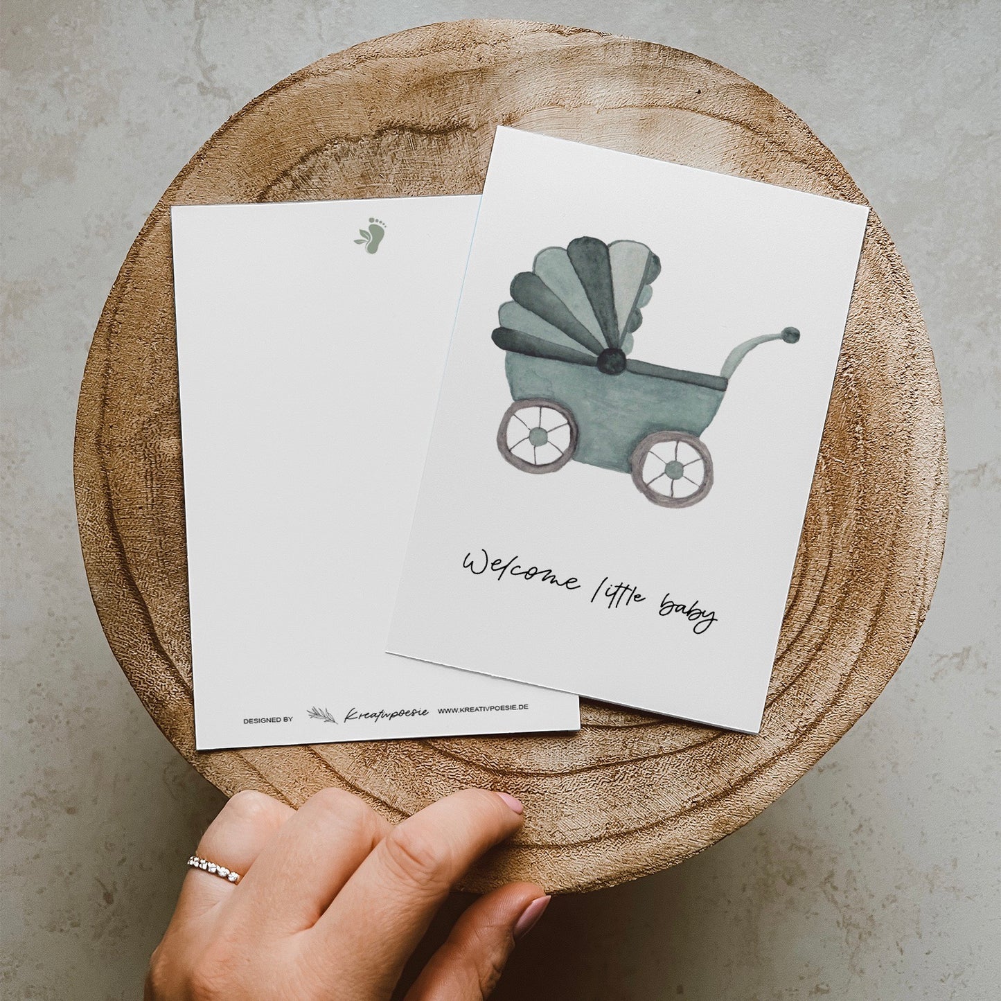 Postkarte »welcome little baby | Kinderwagen«, DIN A6, Recyclingpapier