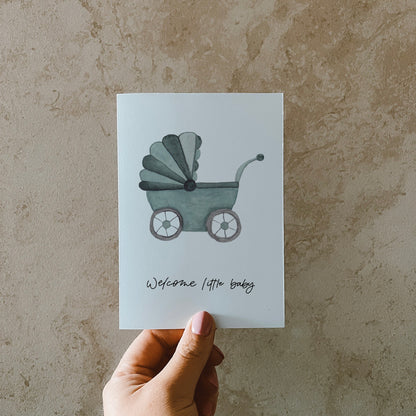 Postkarte »welcome little baby | Kinderwagen«, DIN A6, Recyclingpapier